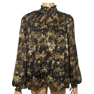 Molly Bracken Mock Neck Blouse Long Sleeve Sheer Mesh Ruffle Collar